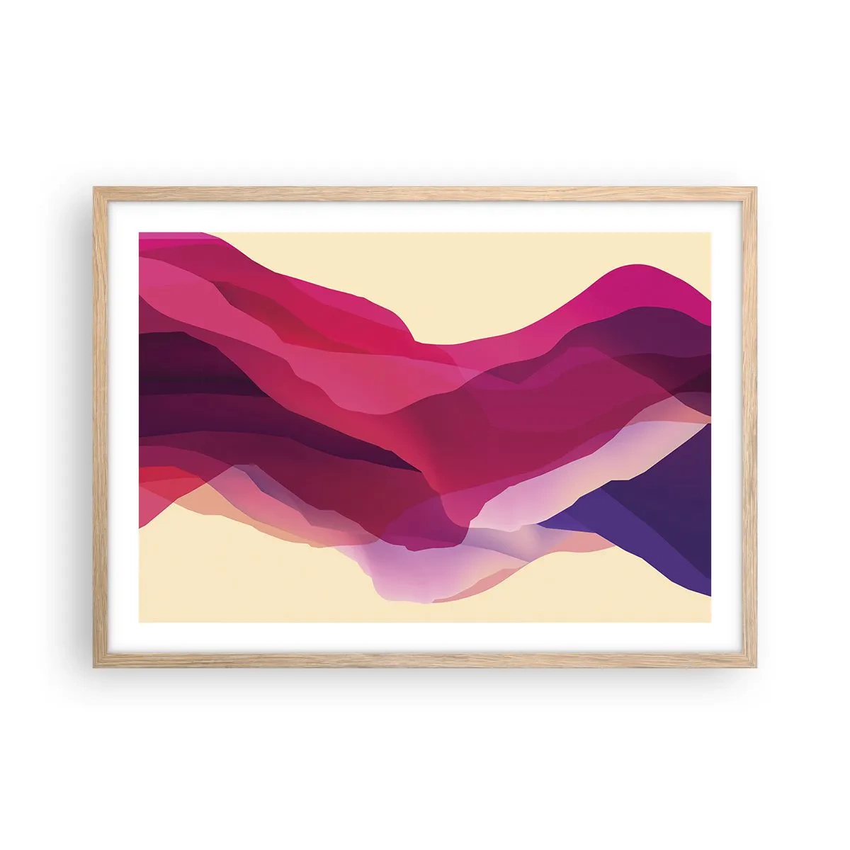 Een poster in een licht eiken lijst - Paarse golven - 70x50 cm