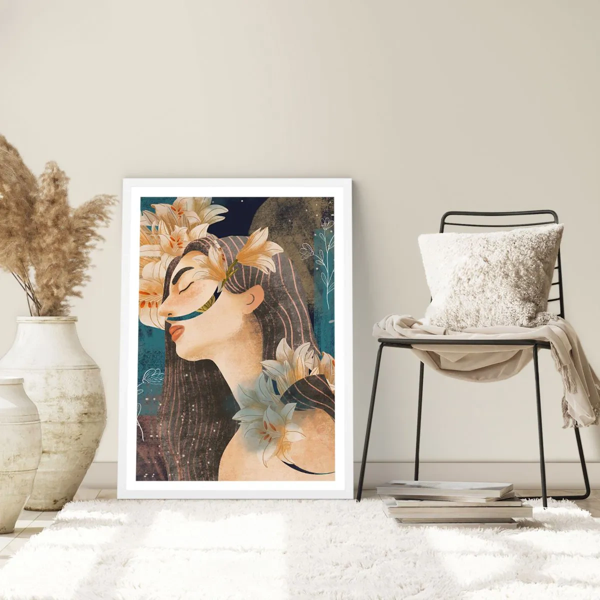 Poster in een witte lijst - Een sprookje over een prinses met lelies - 50x70 cm