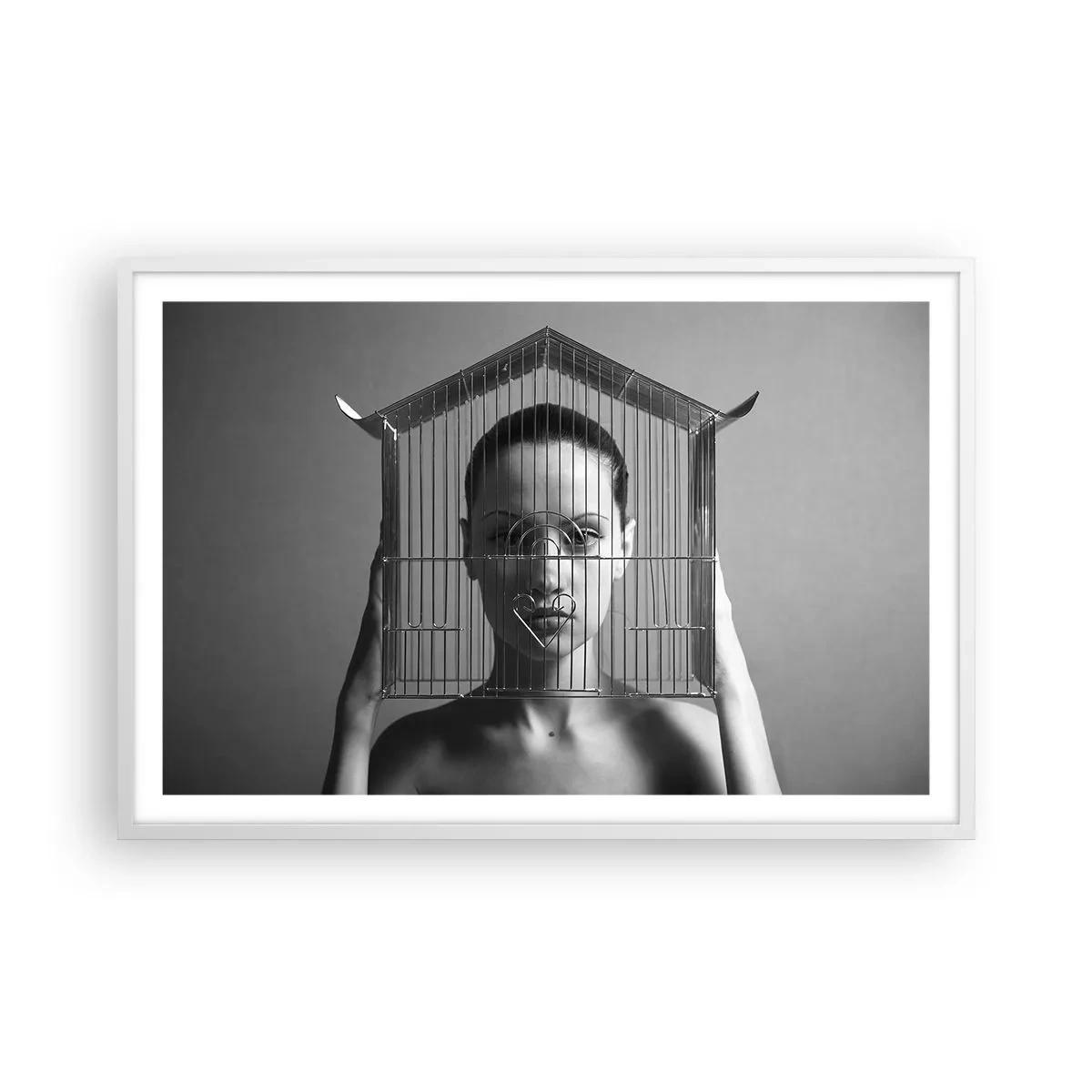 Poster in een witte lijst - Een ietwat surrealistisch portret - 91x61 cm