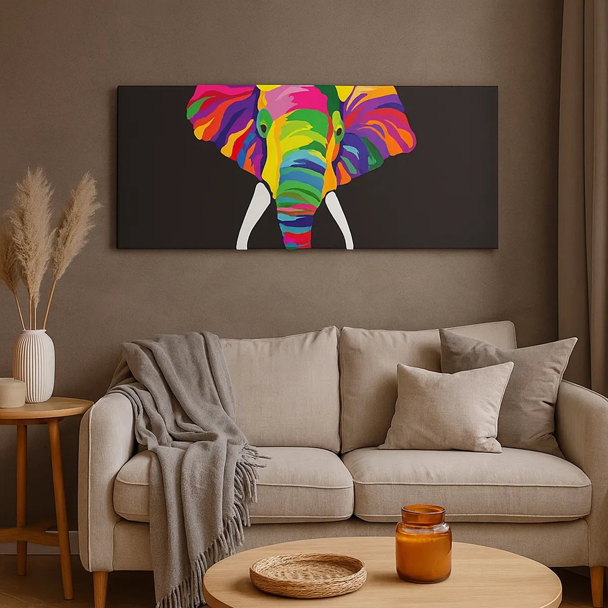 Schilderen op canvas - De olifant die ervan hield om in de regenboog te baden - 30x30 cm