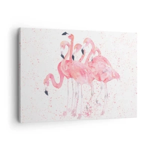 Schilderen op canvas - Roze flamingo's in een artistieke aquarelstijl - 70x50cm - Roze ensemble - Moderne wanddecoratie voor woonkamer en slaapkamer ARTTOR