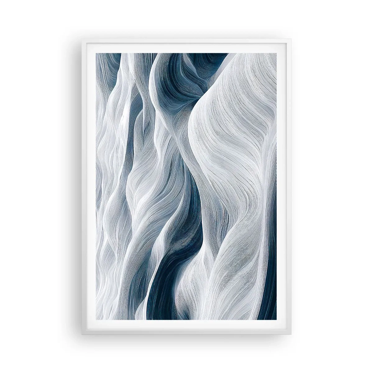 Poster in een witte lijst - Witte en blauwe golven - 70x100 cm