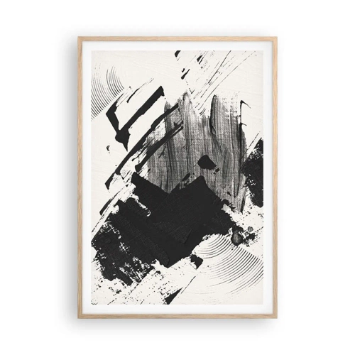 Een poster in een licht eiken lijst - Abstractie – expressie van zwart - 70x100 cm
