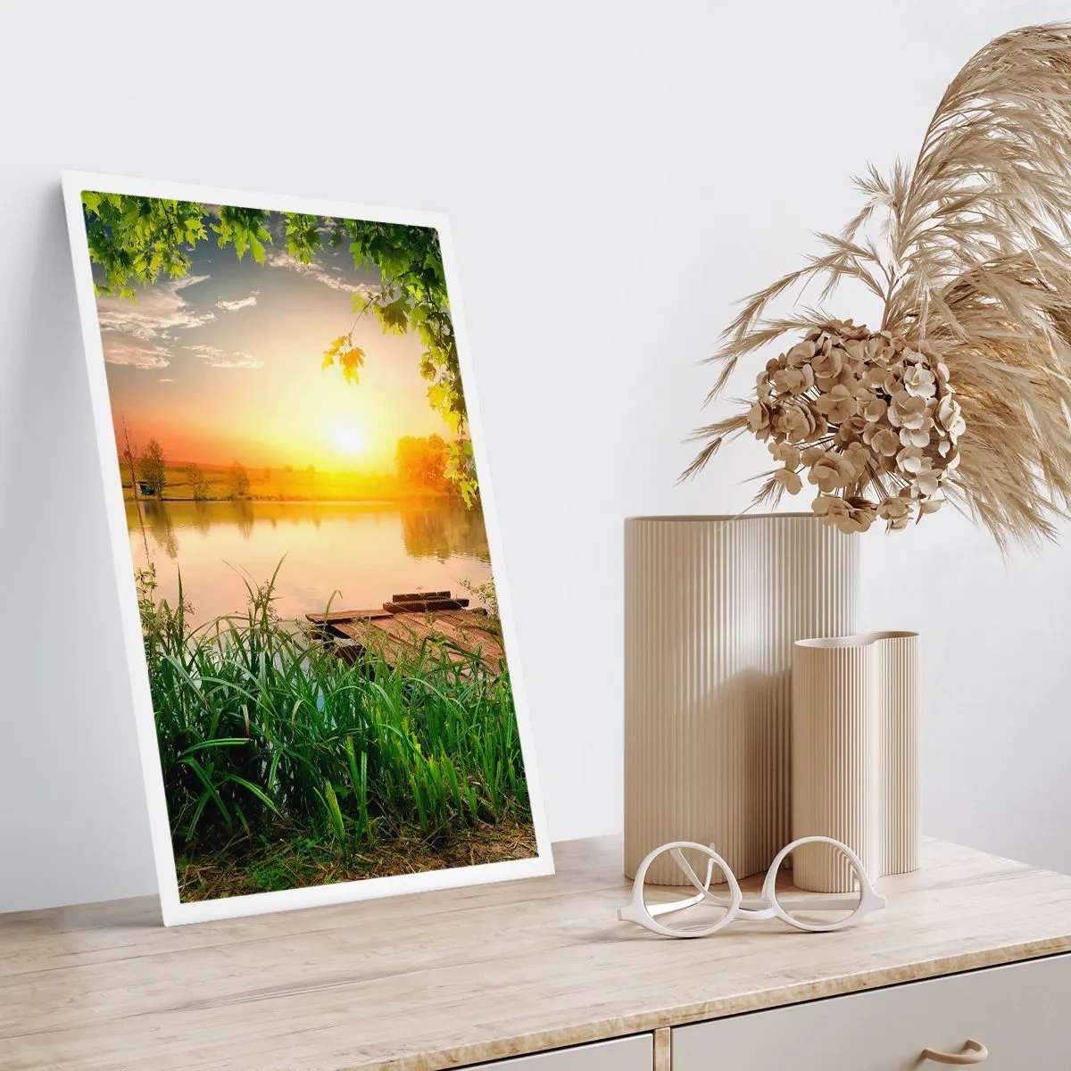 Poster - Landschap in een groen kader - 70x100 cm
