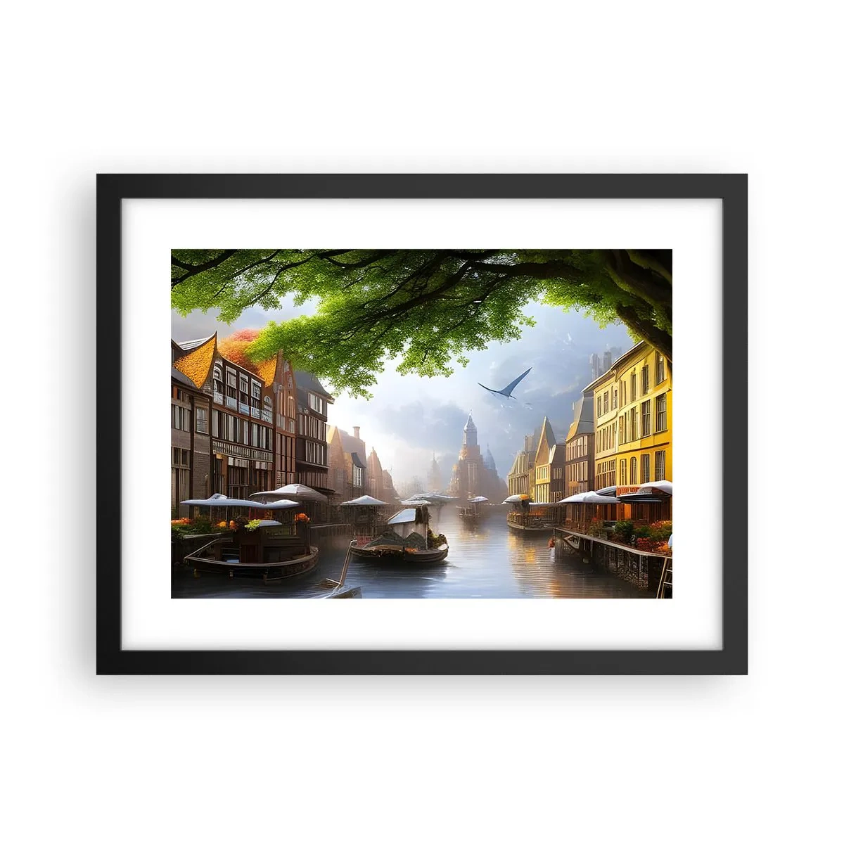 Poster in een zwarte lijst - Hollands stadsbeeld - 40x30 cm