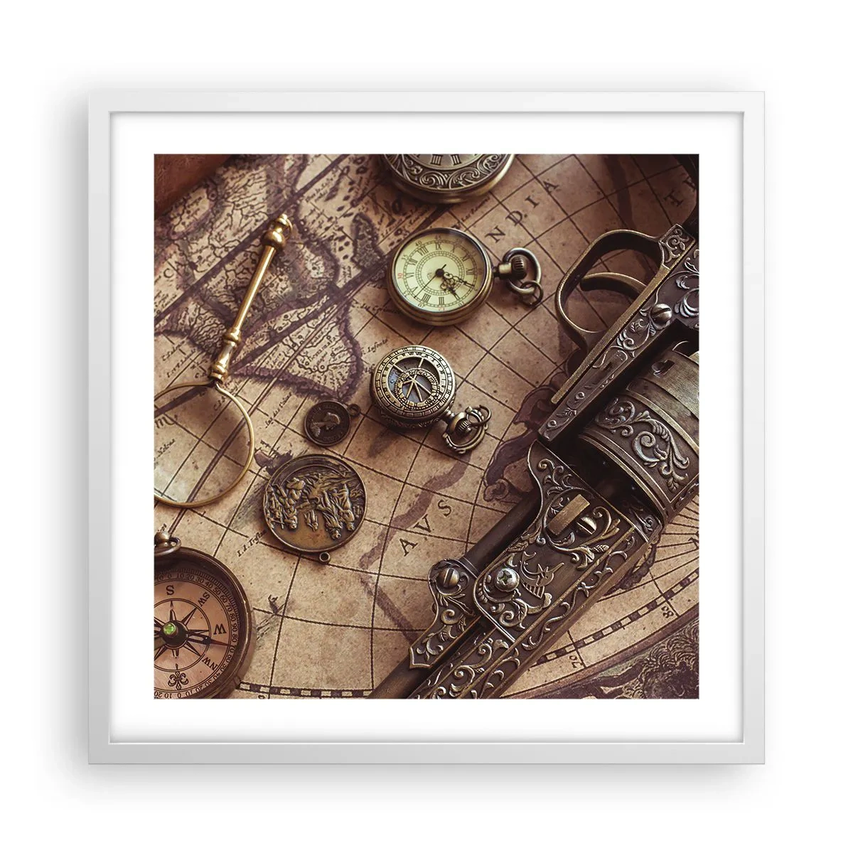 Poster in een witte lijst - Avontuur roept - 50x50 cm