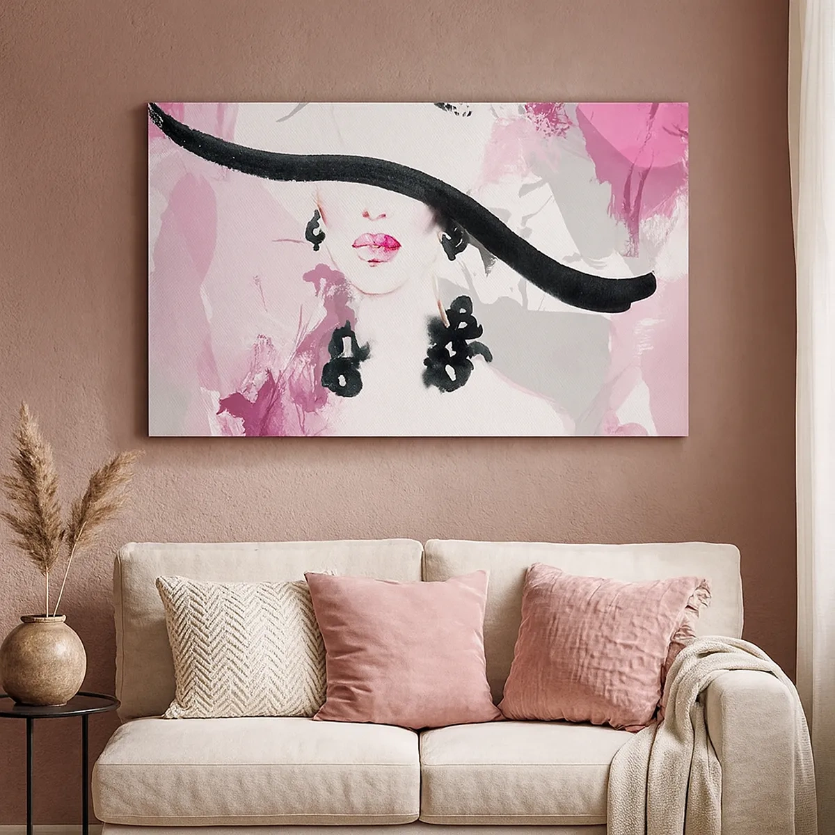 Schilderen op canvas - Portret van een dame in zwart en roze - 30x30 cm