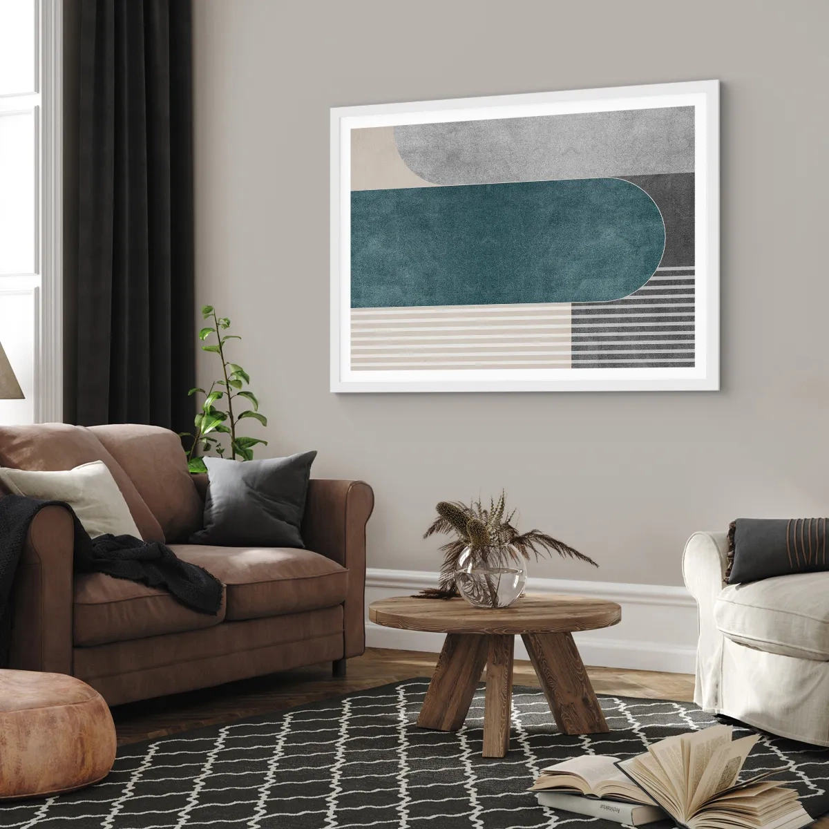 Poster in een witte lijst - Compositie op niveau - 100x70 cm