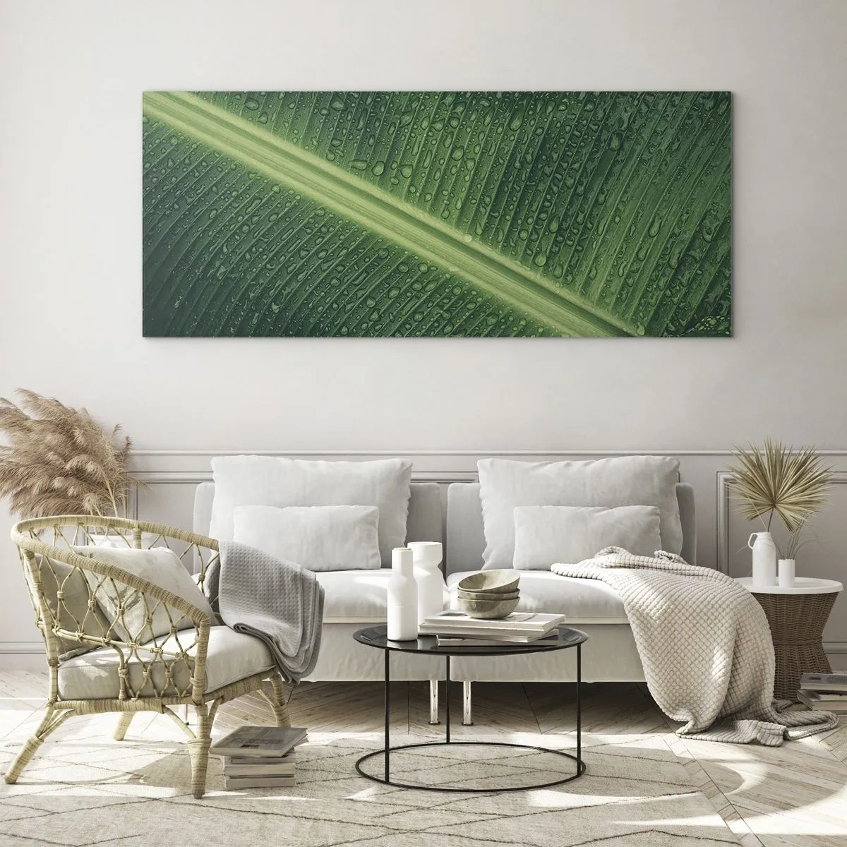 Schilderen op glas - De structuur van groen - 100x40 cm