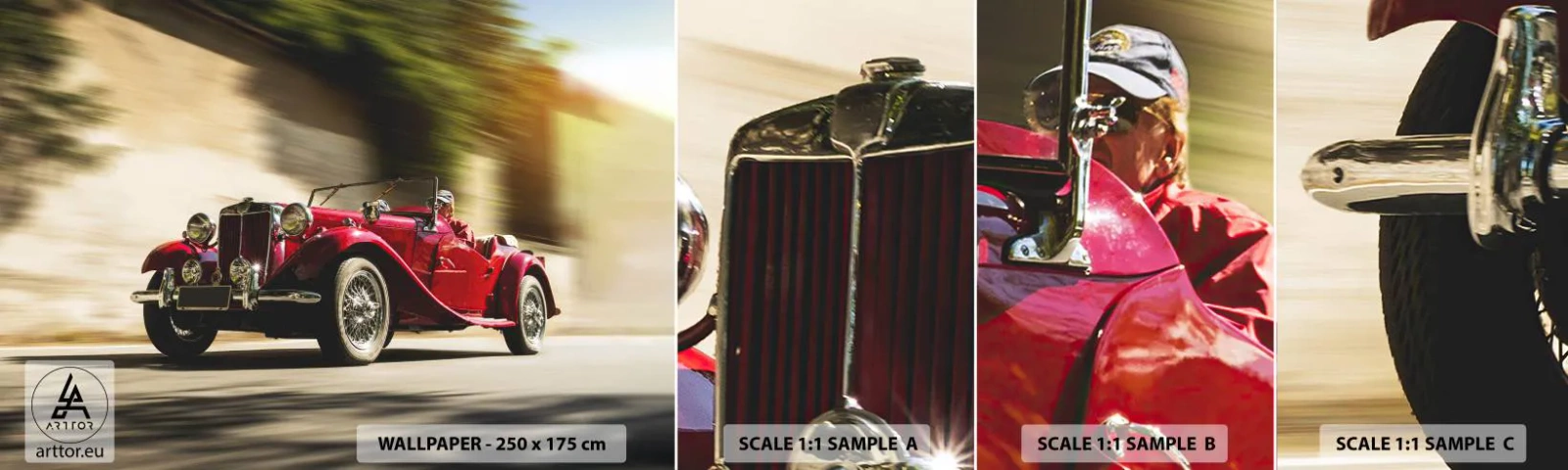 Fotobehang Monster Zelfklevend Deluxe Sticker - Mooier dan Nike van Samothrace - Auto, Retro, Cabriolet - 100x30 cm