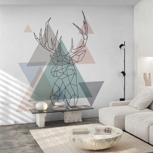 Zelfklevend Fotobehang Deluxe Sticker - In een geometrisch bos - Abstractie, Hert, Grafisch - 200x140 cm