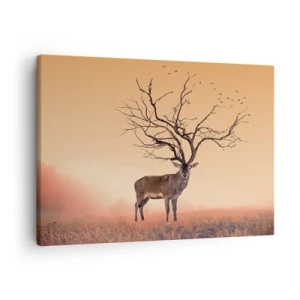 Schilderen op canvas - Een mooie afbeelding van een hert met takken in plaats van geweien - 70x50cm - Prajelen - de eeuwige geest van het bos - Moderne wanddecoratie voor woonkamer en slaapkamer ARTTOR