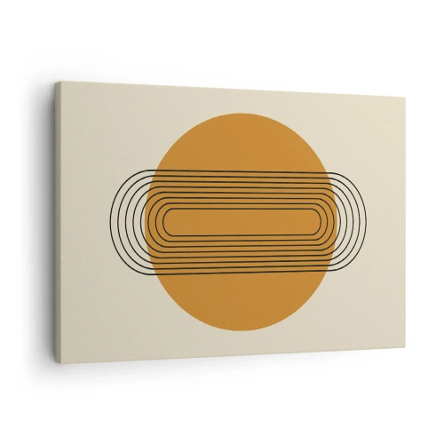 Schilderen op canvas - Geometrisch patroon met oranje cirkels en lijnen - 70x50cm - Perfect plan - Moderne wanddecoratie voor woonkamer en slaapkamer ARTTOR
