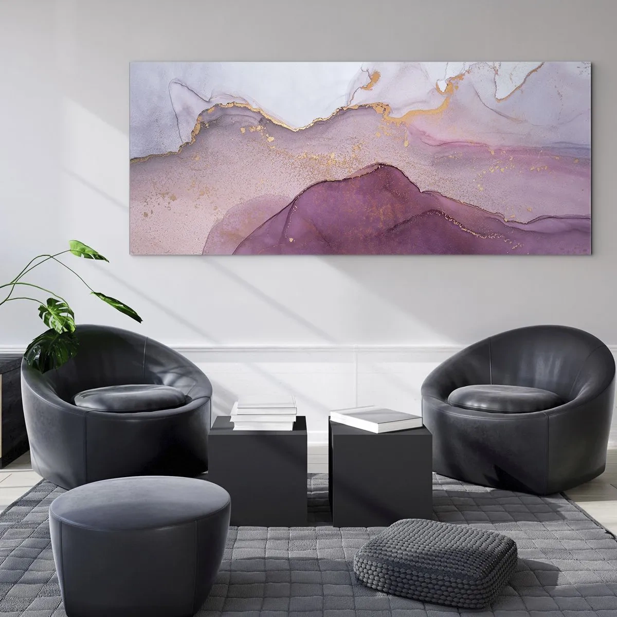 Schilderen op glas - Lila en paarse golven - 120x50 cm
