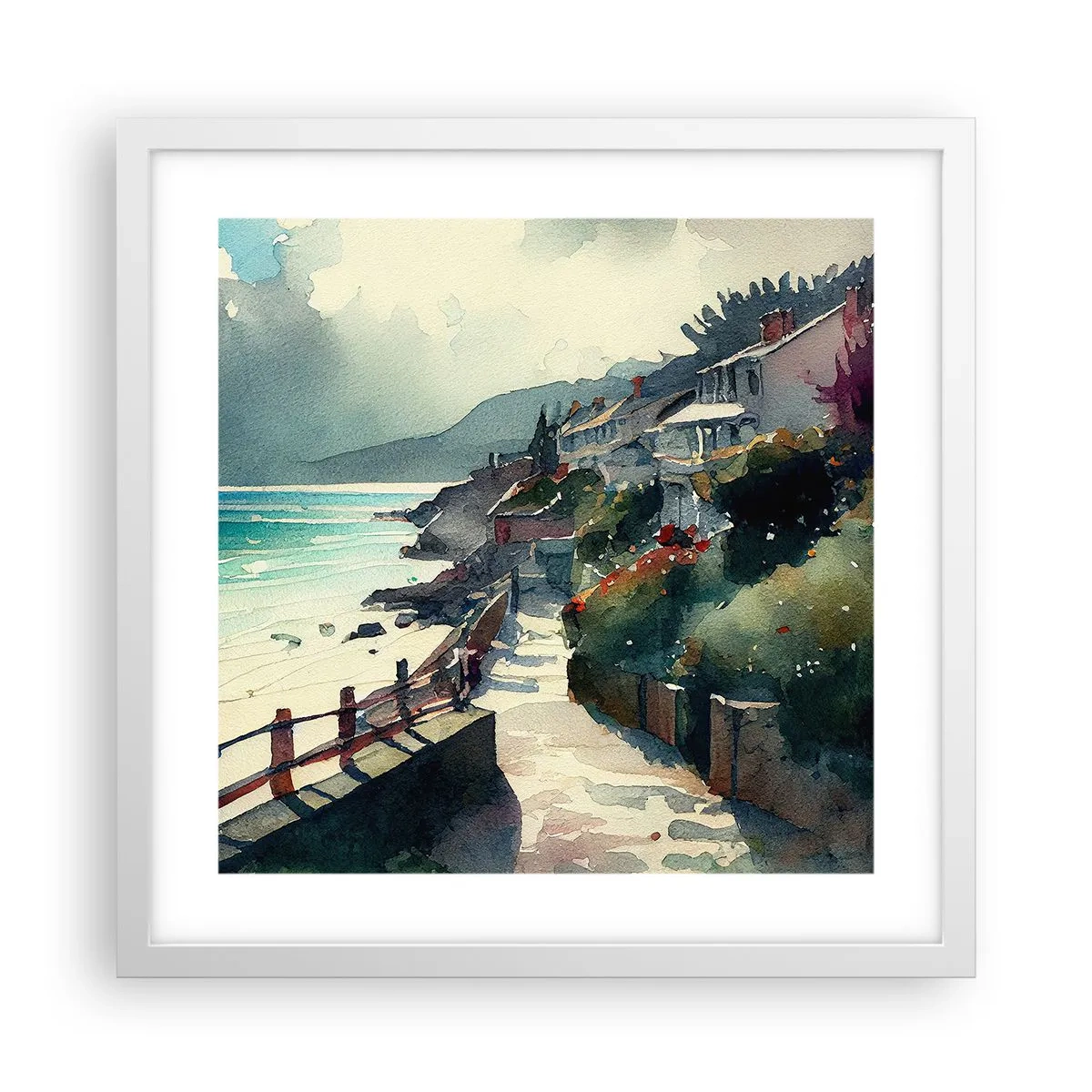 Poster in een witte lijst - Mediterrane stad - 40x40 cm
