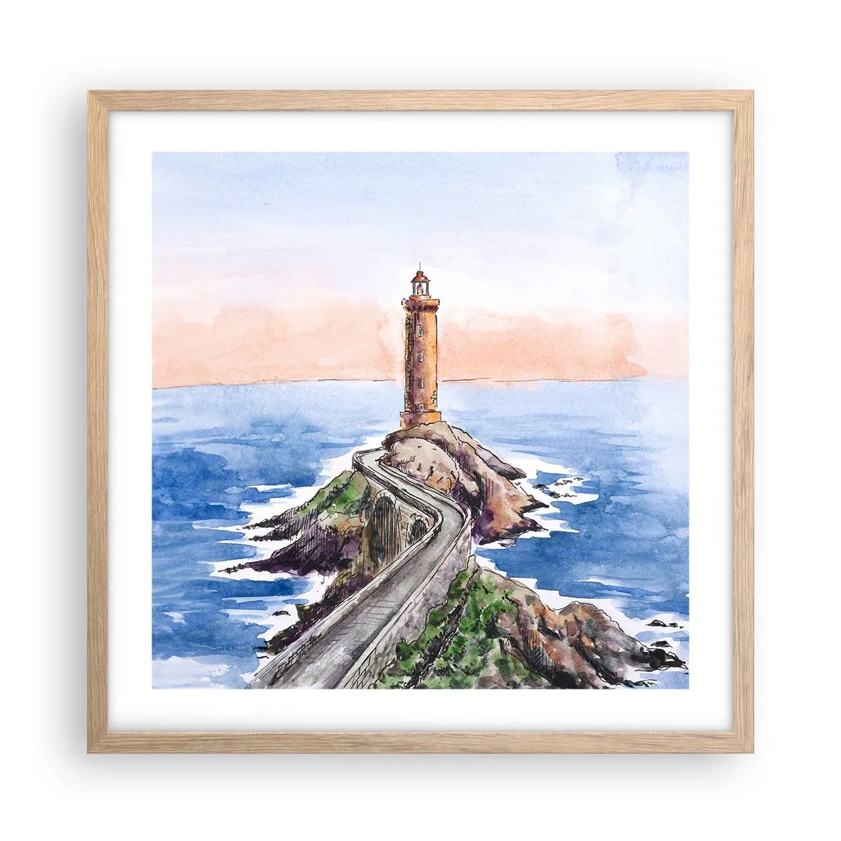 Een poster in een licht eiken lijst - Kijkend naar de zee - 50x50 cm