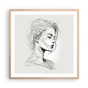Een poster in een licht eiken lijst - Portret in gedachten - 60x60 cm