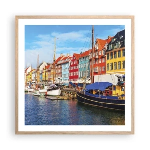 Een poster in een licht eiken lijst - Vrolijke werf - 60x60 cm