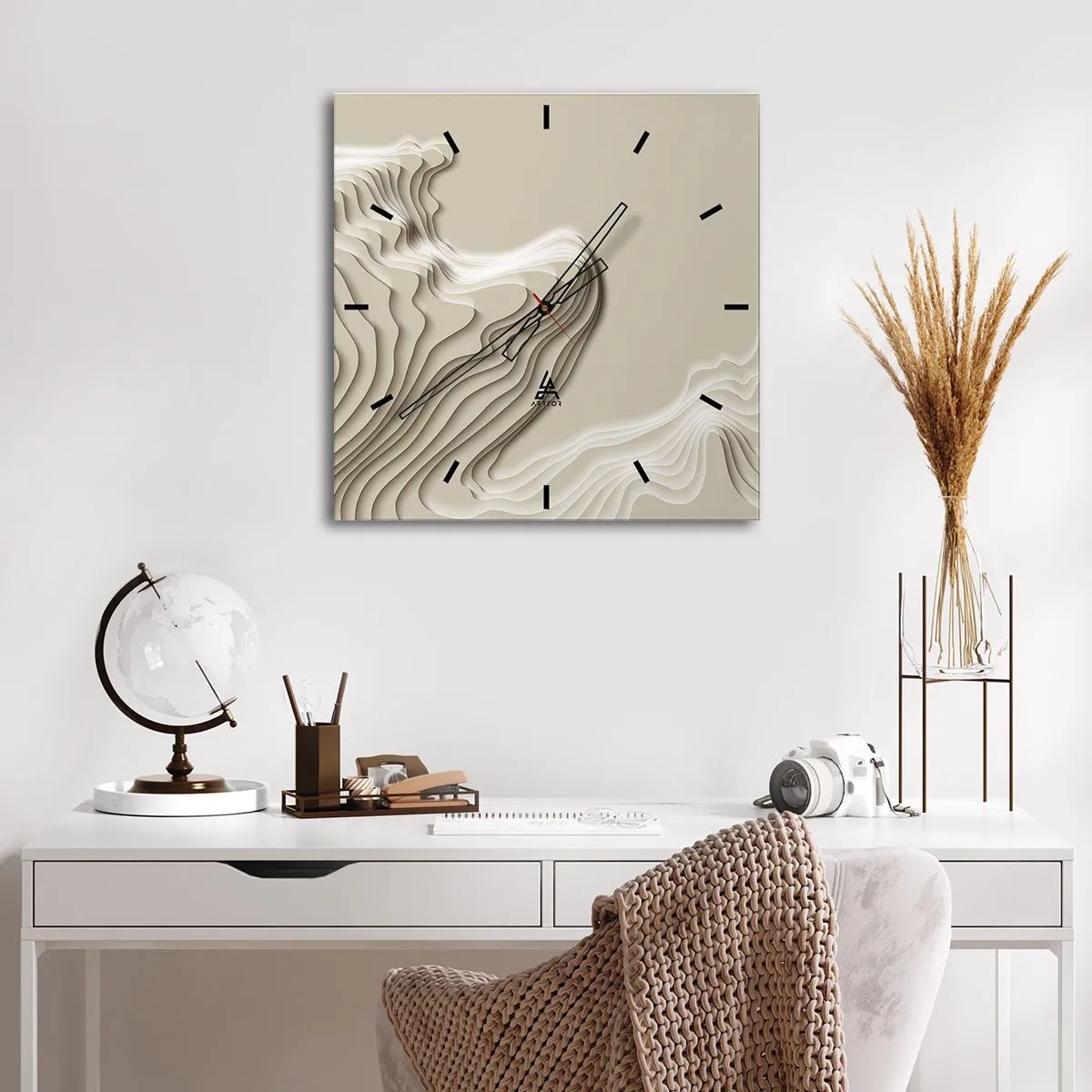 Wandklok - Klok - Kunst topografie - 40x40 cm