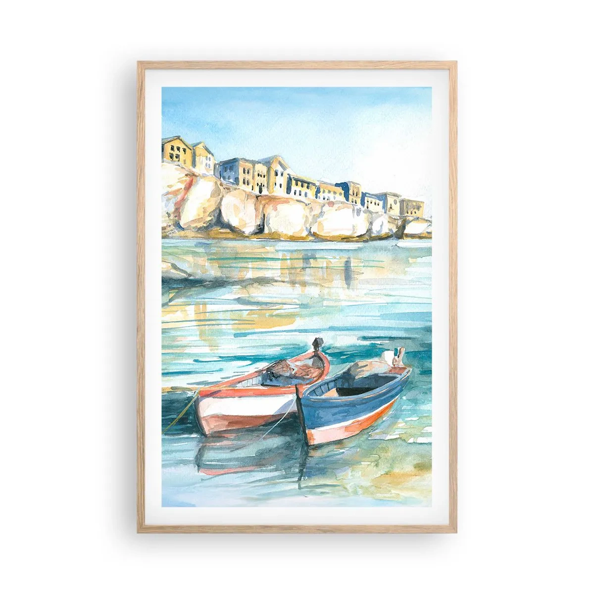 Een poster in een licht eiken lijst - Azuurblauw landschap - 61x91 cm