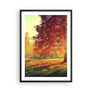 Poster in een zwarte lijst - Herfstpark met een boom met gouden bladeren in de zon - 50x70cm - Rood is mooi - Moderne wanddecoratie voor woonkamer en slaapkamer ARTTOR