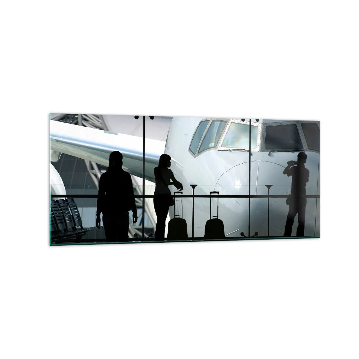 Schilderen op glas - Vis a vis op de luchthaven - 120x50 cm