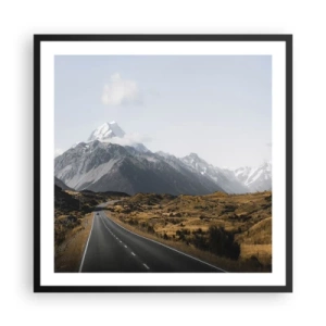 Poster in een zwarte lijst - De weg naar het hart van de bergen - 60x60 cm