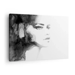 Schilderen op canvas - Een subtiel portret van een vrouw in tinten zwart en wit - 70x50cm - Gemaakt van mysterie en mist - Moderne wanddecoratie voor woonkamer en slaapkamer ARTTOR