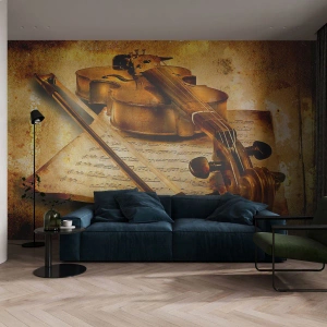 Fotobehang Premium Canvas - Een virtuoos onmiddelijk nodig - Viool, Muziek, Muzieknoten - 450x315 cm