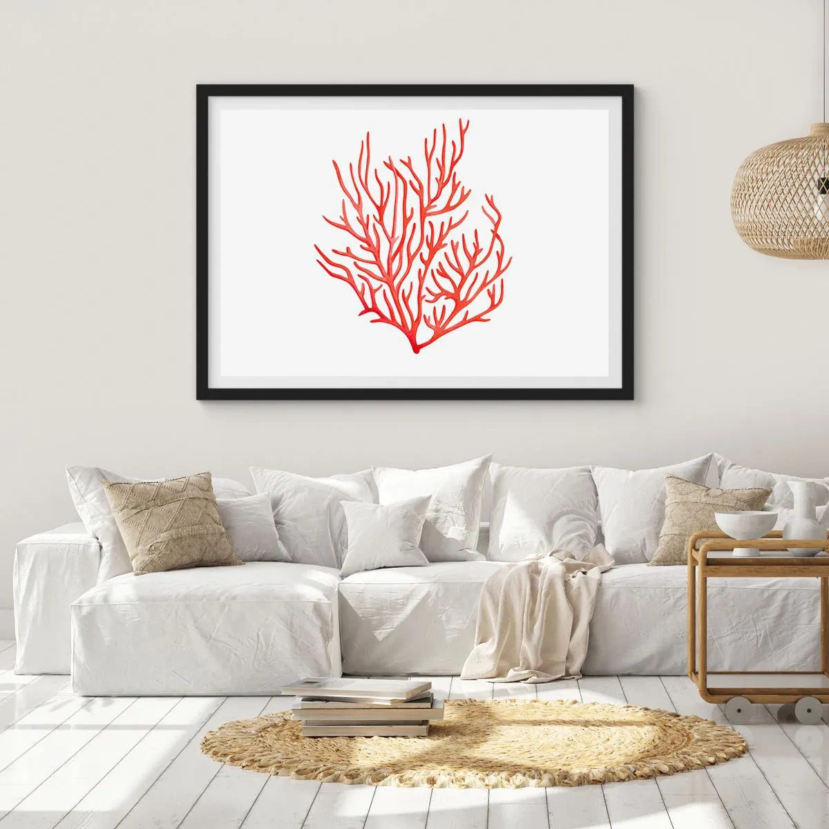 Poster in een zwarte lijst - Koraal filigraan - 100x70 cm