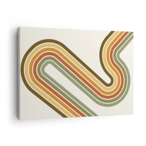 Schilderen op canvas - Geometrisch patroon in tinten groen, oranje en beige op een lichte achtergrond - 70x50cm - Zigzag naar het doel - Moderne wanddecoratie voor woonkamer en slaapkamer ARTTOR