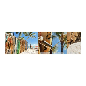Fotobehang Monster Premium Sand - Zonnig plezier - Landschap, Surfplank, Strand - 100x30 cm