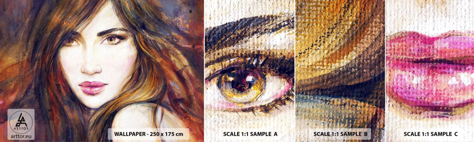 Fotobehang Monster Zelfklevend Deluxe Sticker - Een dubbeltje voor je gedachten - Het gezicht van de vrouw, Portret van een vrouw, Haar - 100x30 cm