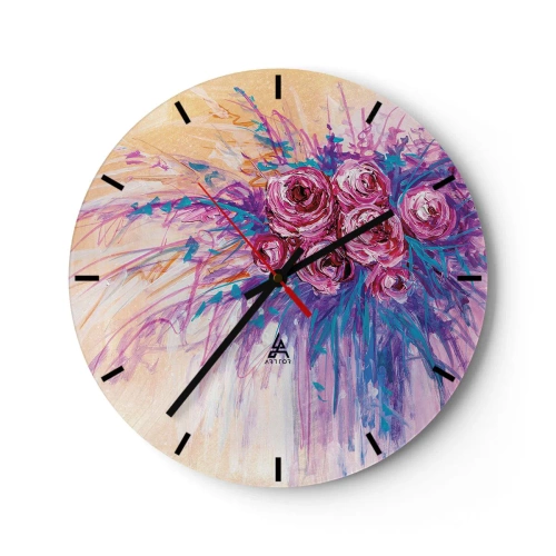 Wandklok - Klok - Abstract rozenboeket in artistieke stijl - 30x30cm - Rozenfontein - Moderne wanddecoratie voor woonkamer, keuken en slaapkamer ARTTOR