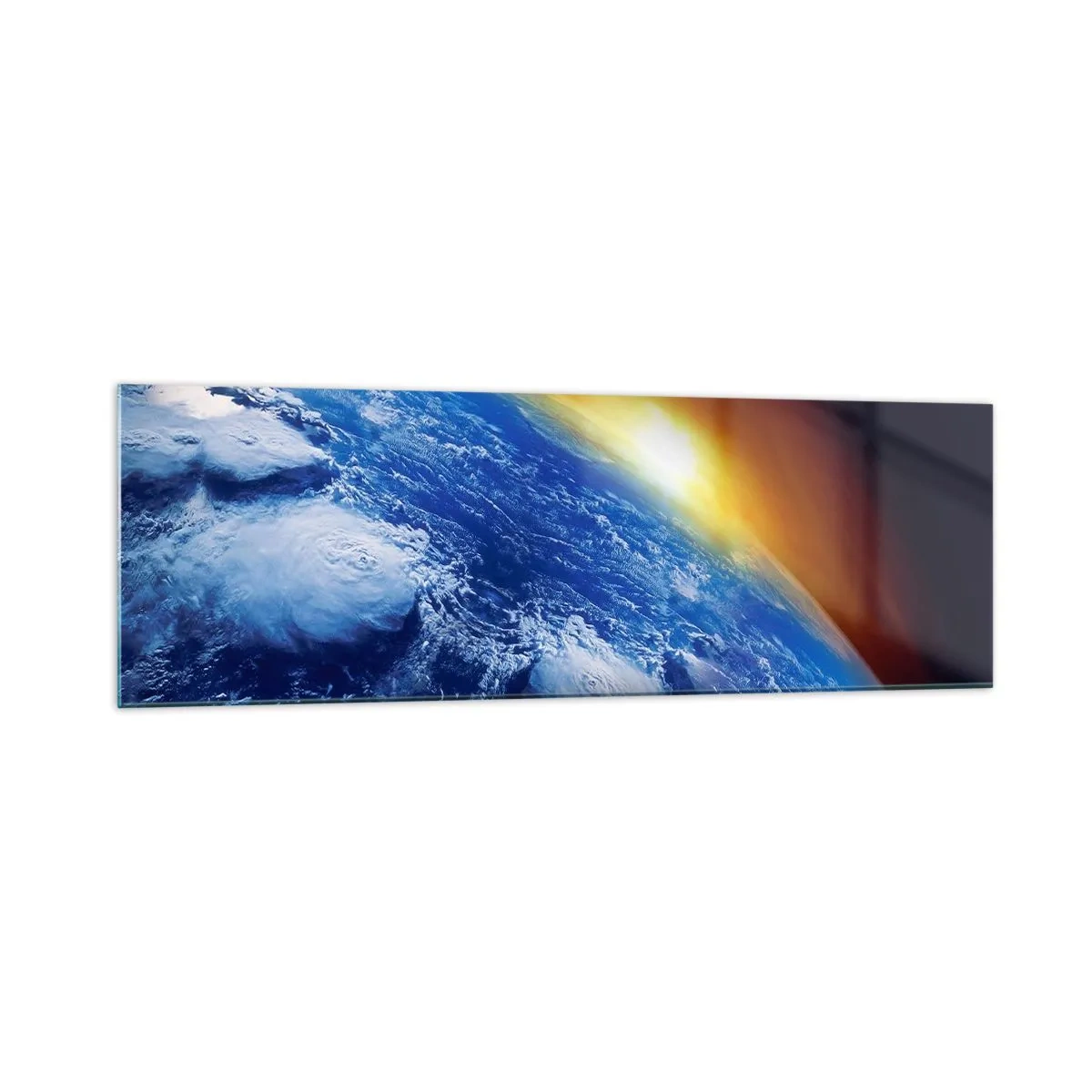 Schilderen op glas - Zonsopgang boven de blauwe planeet - 160x50 cm