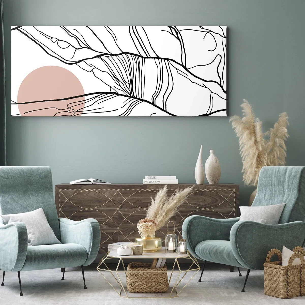 Schilderen op canvas - In een web van twijgen - 100x40 cm