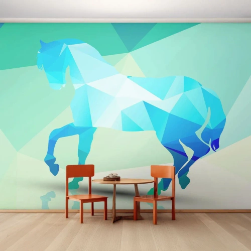 Fotobehang Standard Eco - Geometrisch paard in turkoois - Dieren, Paard, Geometrische figuur - 200x140 cm