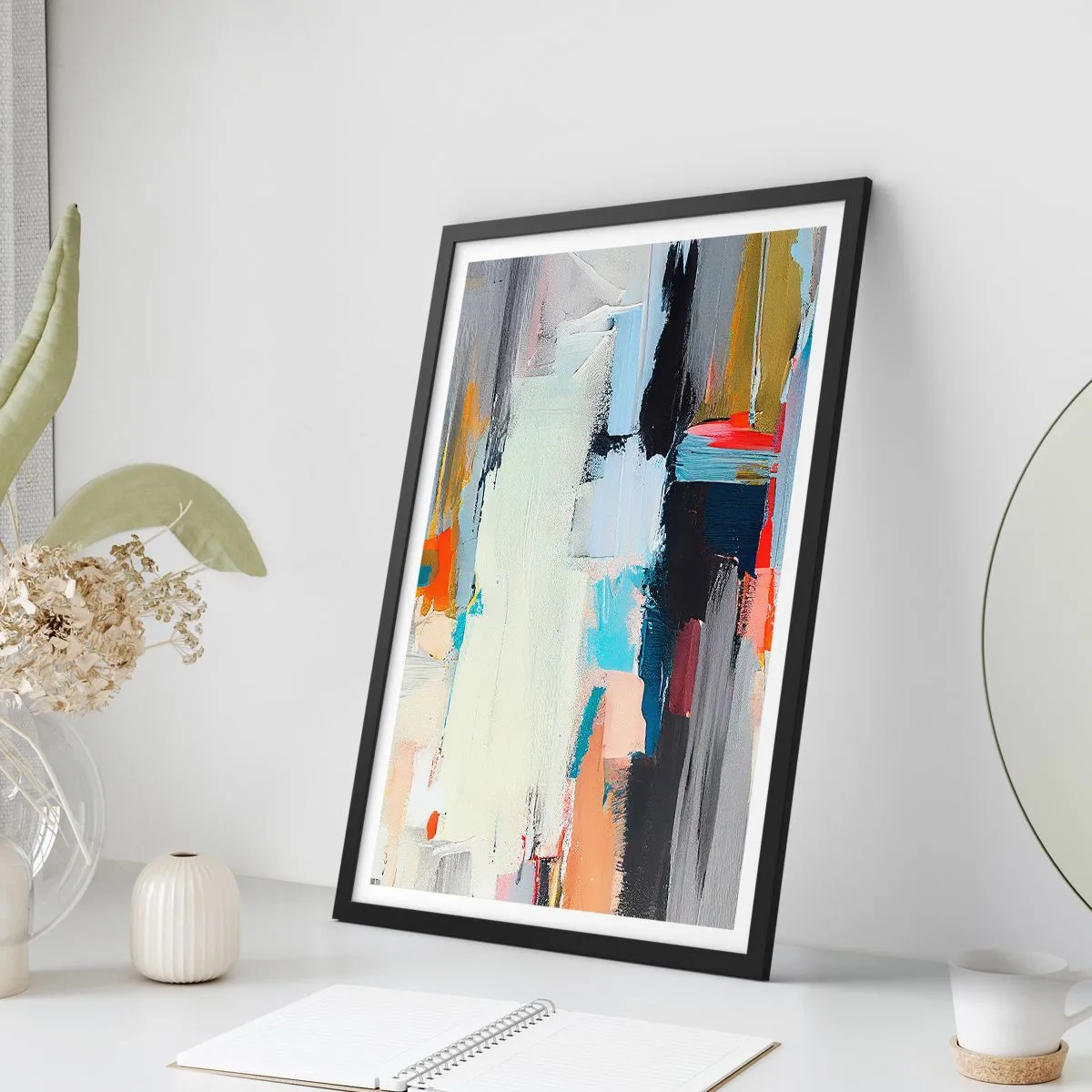 Poster in een zwarte lijst - Abstracte kleurencompositie in een expressieve stijl - 50x70cm - Is er een methode? - Moderne wanddecoratie voor woonkamer en slaapkamer ARTTOR