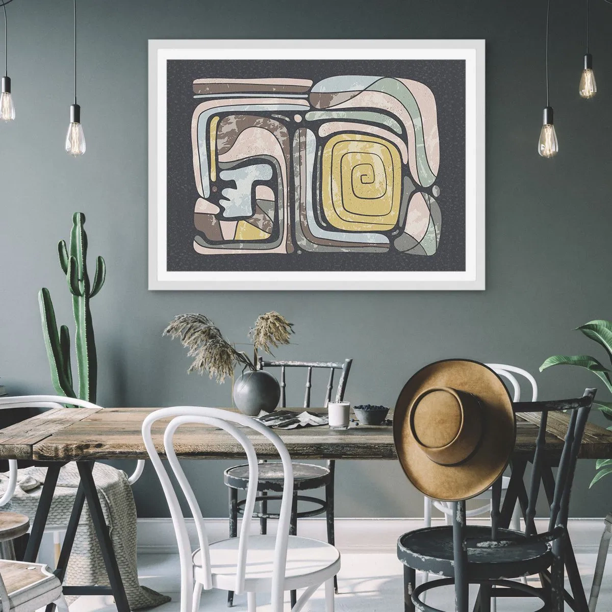 Poster in een witte lijst - Abstractie in de precolumbiaanse geest - 100x70 cm