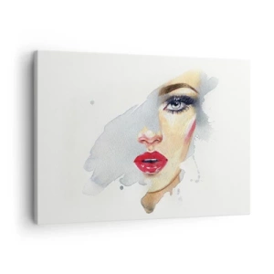 Schilderen op canvas - Een aquarelportret van een vrouw met een intense blik. - 70x50cm - Weerspiegeld in een druppel water - Moderne wanddecoratie voor woonkamer en slaapkamer ARTTOR