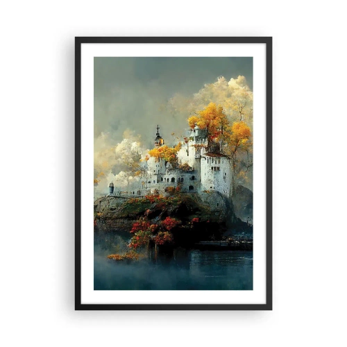 Poster in een zwarte lijst - Een kasteel op een rots, omgeven door een herfstlandschap - 50x70cm - Het begin van een romantisch verhaal - Moderne wanddecoratie voor woonkamer en slaapkamer ARTTOR