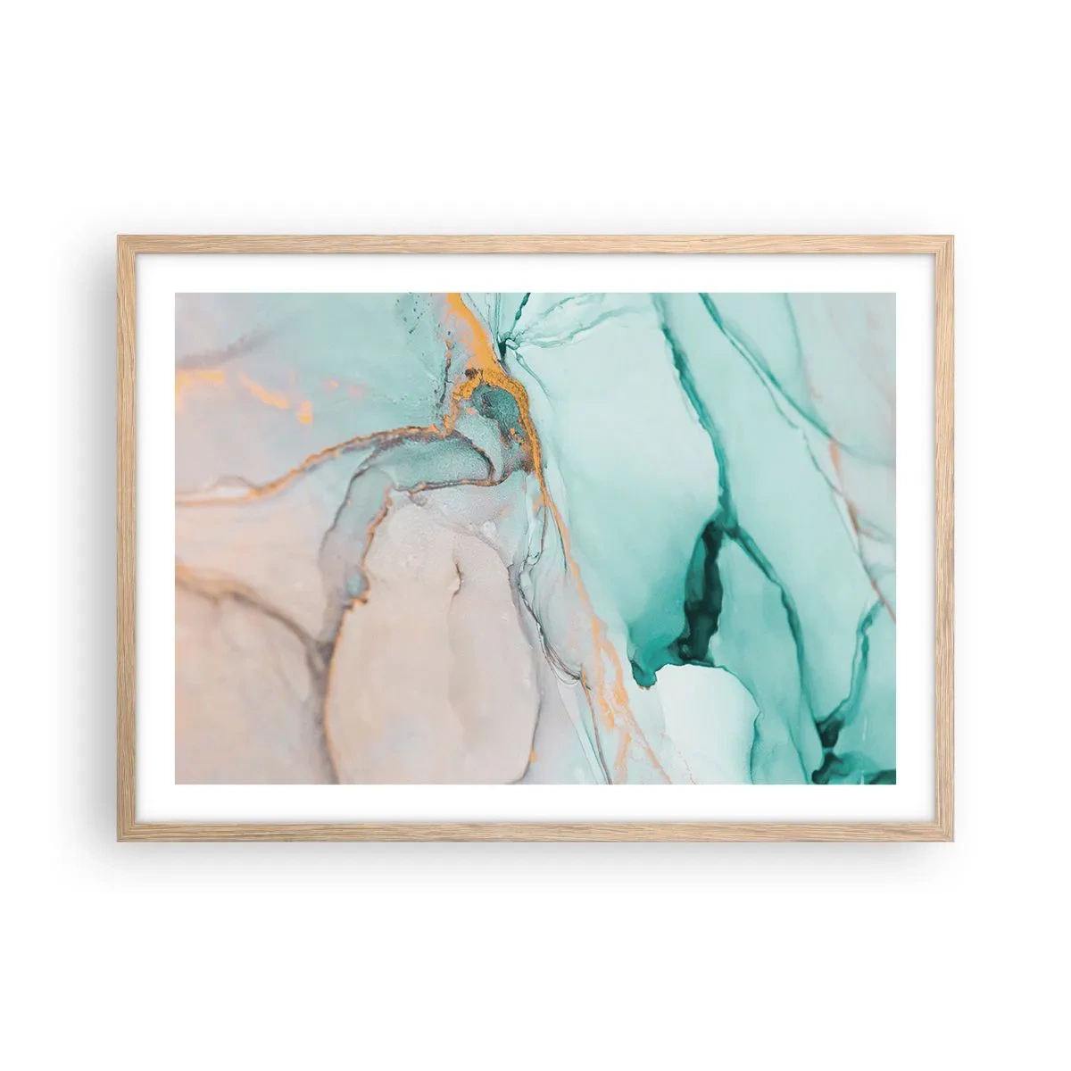 Een poster in een licht eiken lijst - Een dans van vormen en kleuren - 70x50 cm