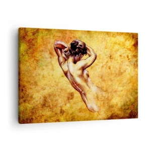 Schilderen op canvas - Artistiek vrouwelijk naakt op een gouden achtergrond in klassieke stijl - 70x50cm - Ontdekt, maar nog steeds een mysterie - Moderne wanddecoratie voor woonkamer en slaapkamer ARTTOR