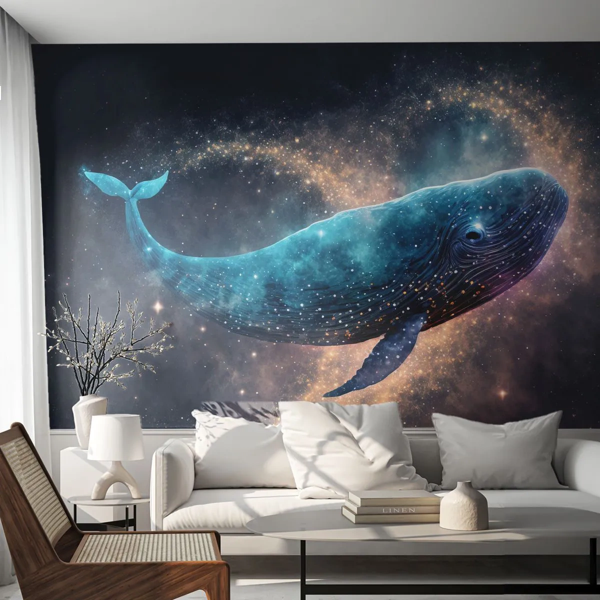 Fotobehang Premium Sand - Er is zo’n wereld… - Walvis, Magie, Fantastisch - 450x315 cm