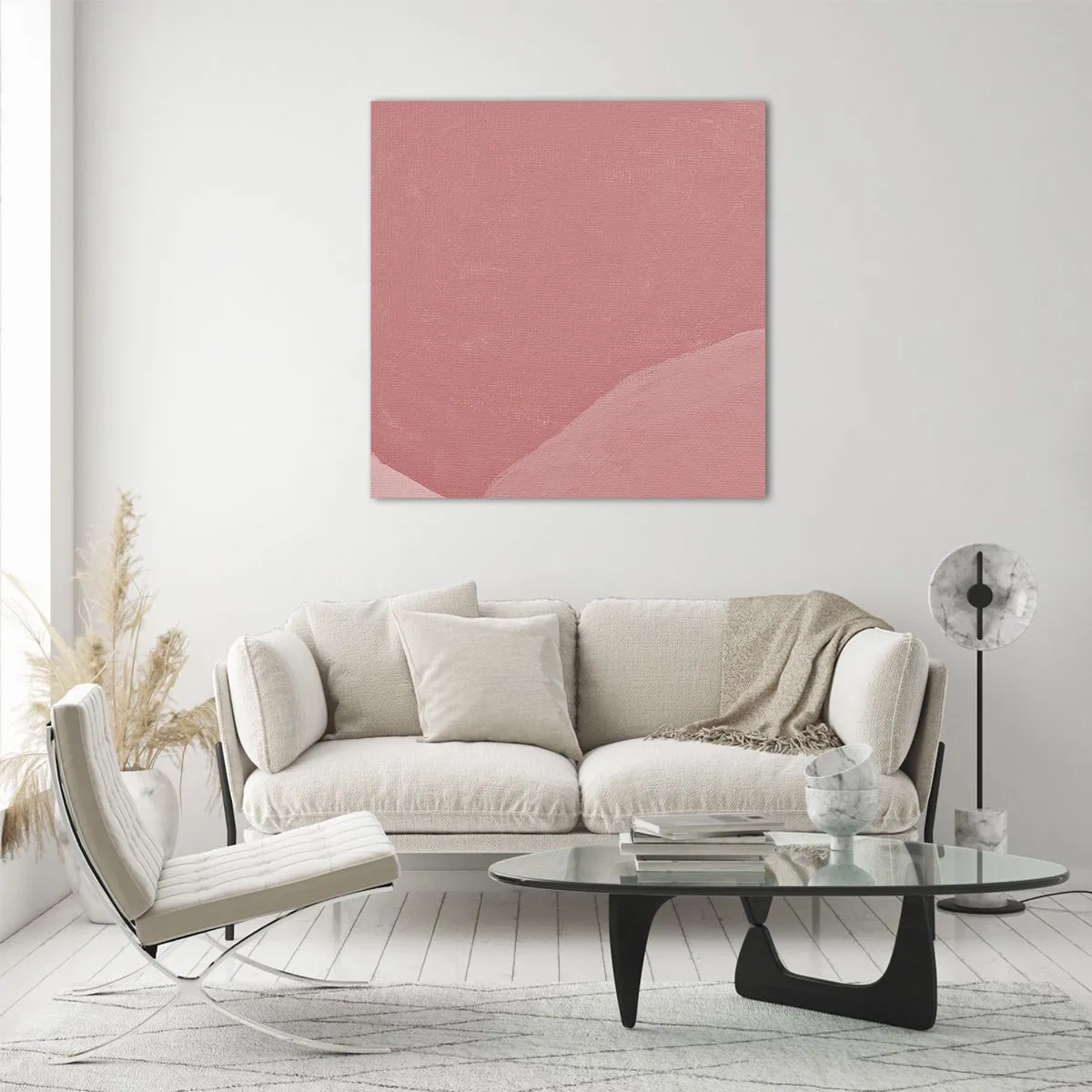 Schilderen op glas - Organische compositie in roze - 40x40 cm