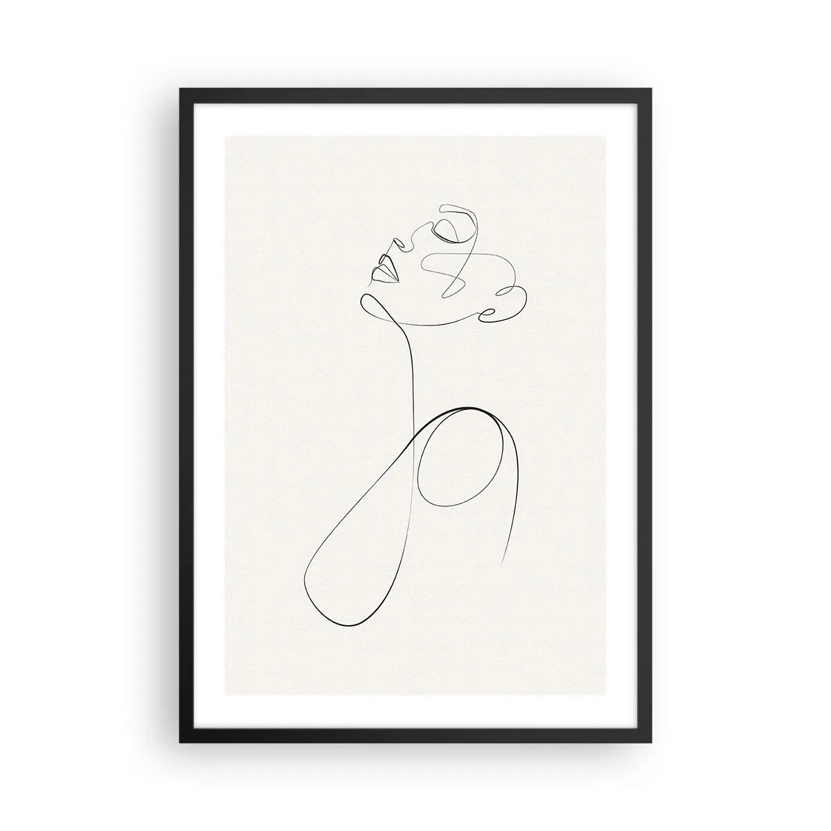 Poster in een zwarte lijst - Een minimalistische lijn die het silhouet van een vrouw creëert - 50x70cm - Loopt in dromen - Moderne wanddecoratie voor woonkamer en slaapkamer ARTTOR