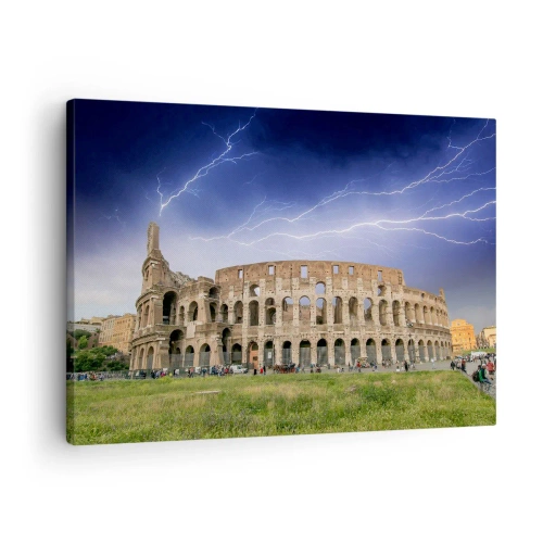 Schilderen op canvas - Het Colosseum in Rome verlicht door bliksem - 70x50cm - Strijd Arena - Moderne wanddecoratie voor woonkamer en slaapkamer ARTTOR