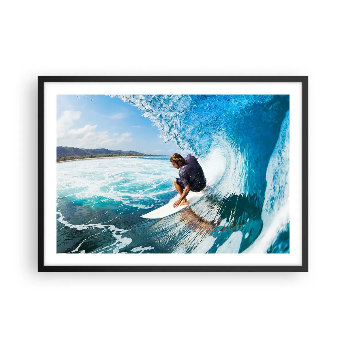 Poster in een zwarte lijst - Dansend met de golven - 70x50 cm