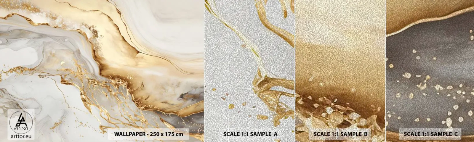 Fotobehang Monster Premium Sand - Abstractie: schoonheid en goedheid - Marmer, Glamour, Elegant - 100x30 cm