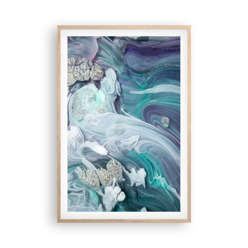 Een poster in een licht eiken lijst - Stromingen van hemelsblauw - 61x91 cm
